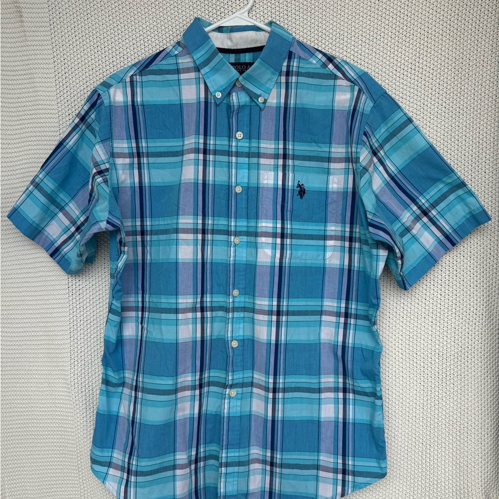 U.S. Polo Assn. Turquoise and White Plaid Shirt
